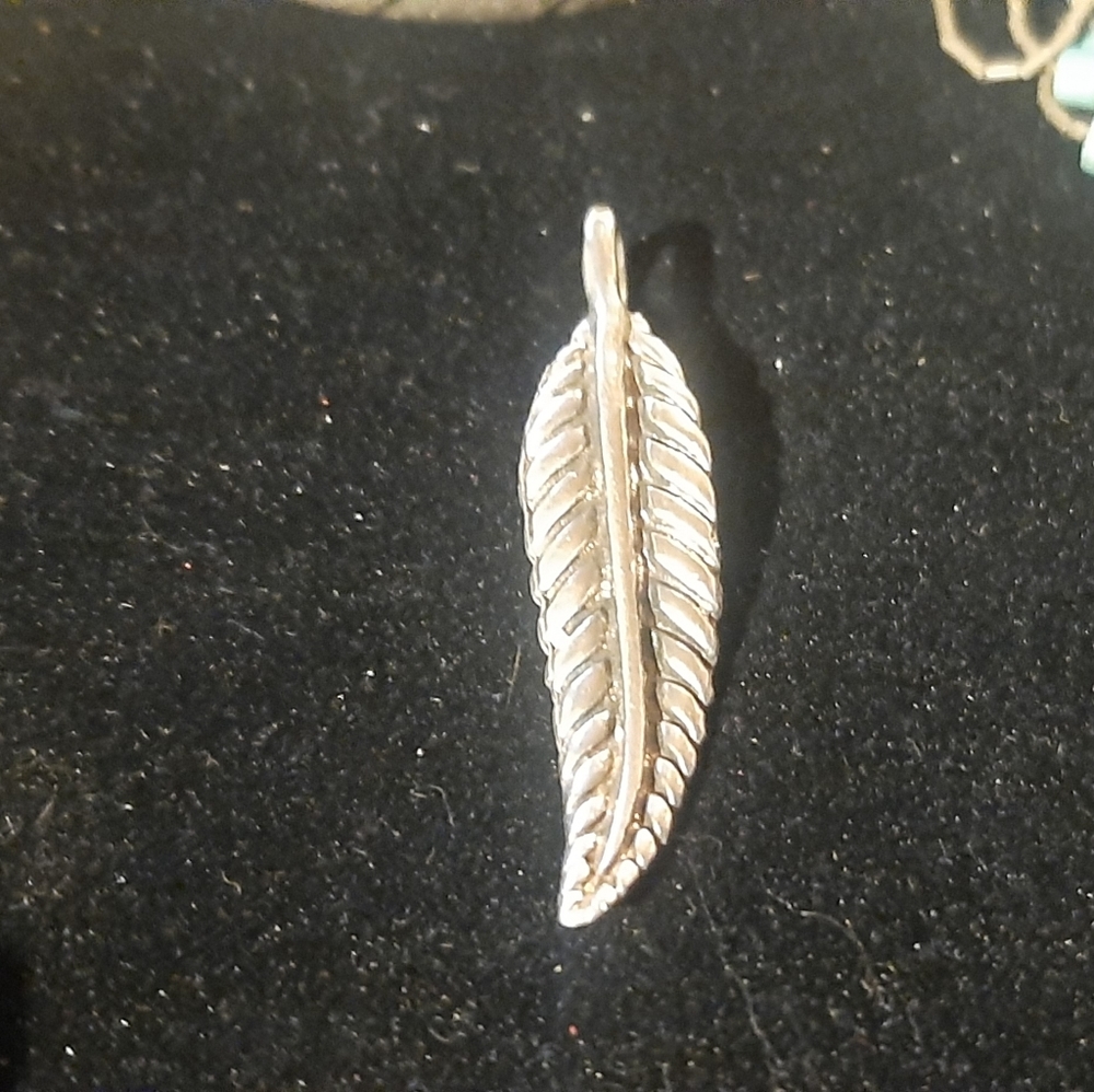 Sterling Silver Feather Pendant Charm 47mm Long